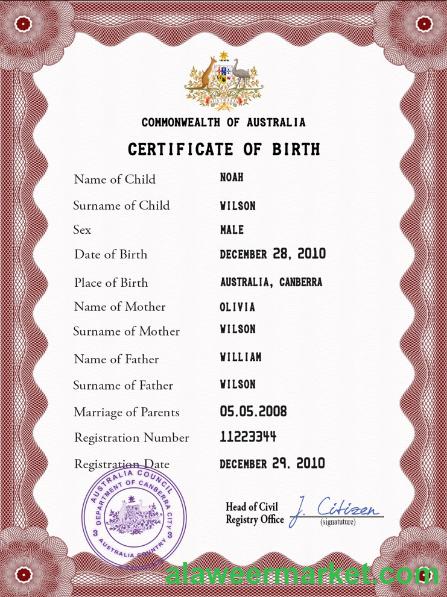 Australia vital record birth certificate PSD template